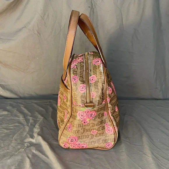 Vintage Y2K Juicy Couture Rose Print Petal Status If The Crown Fits Bowler Bag - Picture 3 of 10